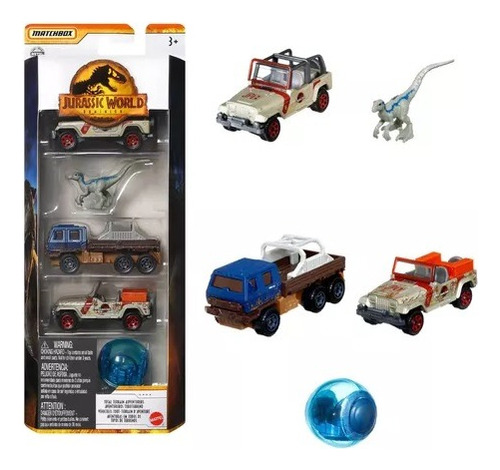 Matchbox Autos Pack X 5 Jurassic World Dinosaurios Tiendajyh