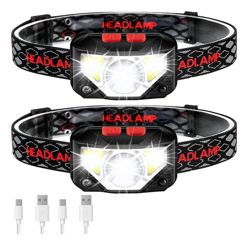 2 Pack Lámpara Cabeza Led Linterna Recargable Usb Con Sensor