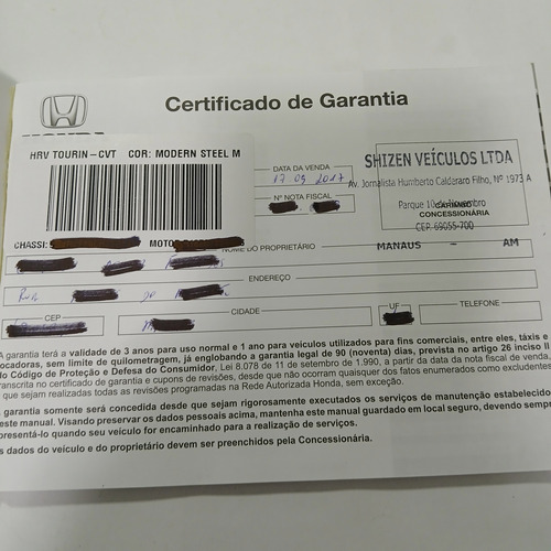 Manual Do Proprietário Honda Hrv 2017 Mt/cvt Rev 30k (Usado)