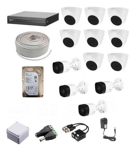 Kit 12 Cámaras  1080p Hd + Dvr 16 Canales Con Accesorios