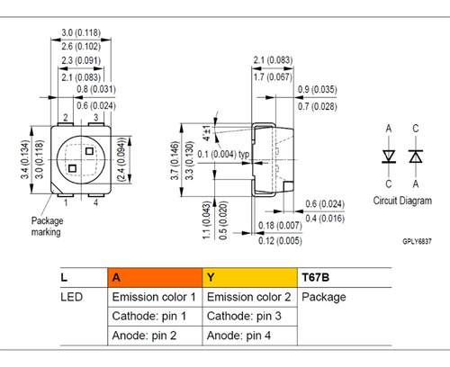 100 Polos Inversos 3528 Ámbar+amarillo Plcc-4, 617 Nm+587 Nm