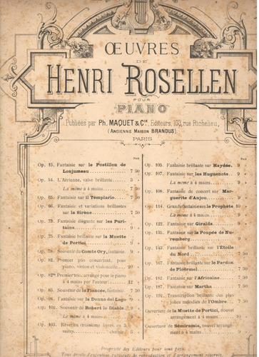 Partitura Original Obras De Henri Rosellen L' Africaine