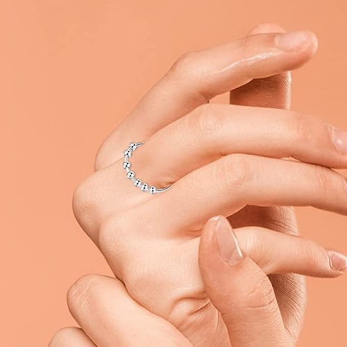 Imagen 2 de 6 de Anillo De Acero Inoxidable Antiansiedad Estres Con Cuentas