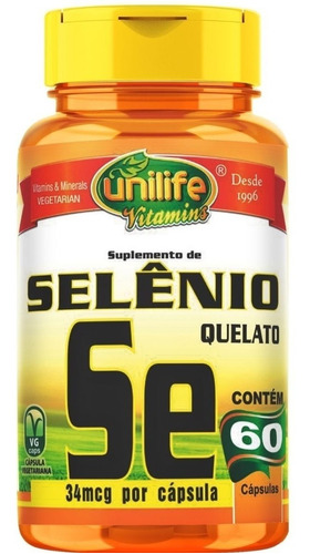 Selênio Quelato Se 60 Cápsulas 500mg - Unilife Vitamins