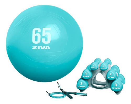 Set Kit Funcional Ziva Mancuernas Gym Ball 65 Cm Soga Color Turquesa