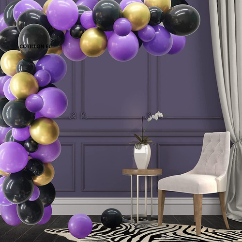 Arco Globos Decoracion Globos Violeta Negro Dorado