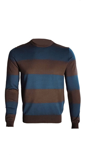 Suéter Masculino Menzo Listrado Azul E Marrom Tam. Eg