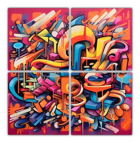 60x60cm Cuadro Vanguardia Living Estilo Arte Graffiti Flores