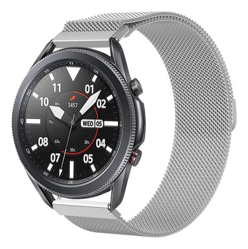 Pulseira Metal Compatível Com Galaxy Watch 3 45mm Fecho Imã Cor Prata