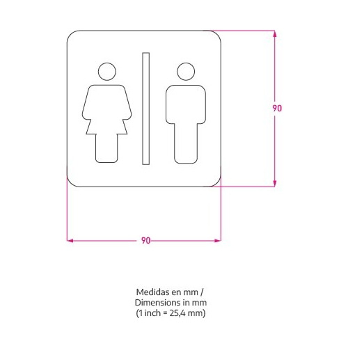 Imagen 2 de 10 de Señal Baño Hombre O Mujer 90x90 Mm Cartel Acero Inoxidable