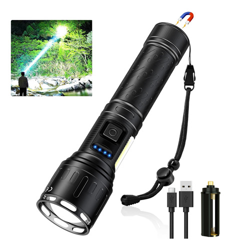 Linterna Magnética Recargable Led 100,000 Lúmenes Negra Color De La Luz Color De La Linterna