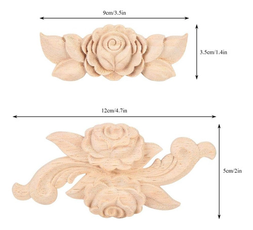 4 Unids Flor De Madera Tallada Esquina Onlay Apliques P...