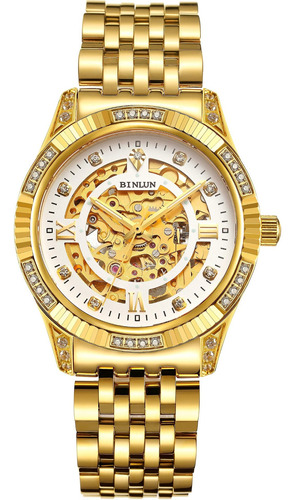 Reloj Hombre Binlun Bl0018g-sgw Automático Pulso Dorado En