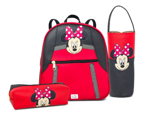 Imagen 2 de 6 de Combo De Bolso, Lonchera, Cartuchera Y Porta Termo Minnie