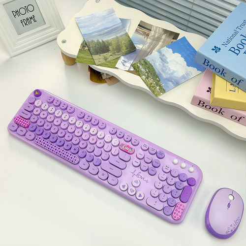 Conjunto De Teclado E Mouse Sem Fio Com 104 Teclas Coloridas