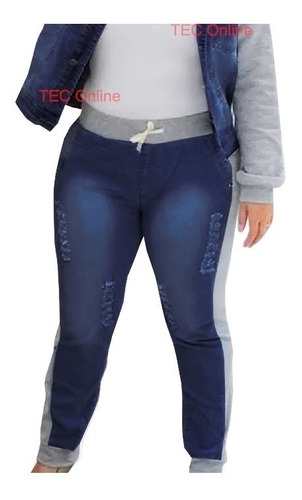 Imagem 1 de 5 de Calça Jeans Com Moletom Plus Size Moda Feminina