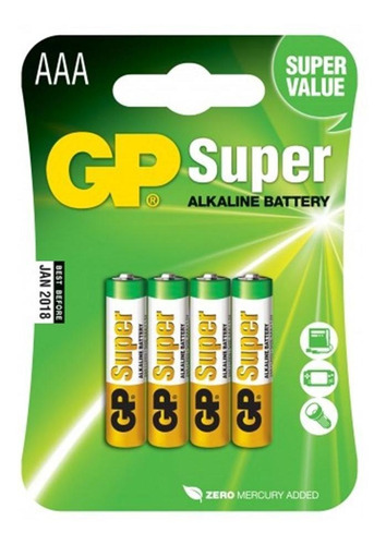 04 Pilhas Aaa Alcalina Gp Super - 01 Cartela Com 4 Unids