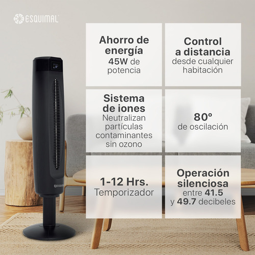 Ventilador Torre 85cm Ionizador Wifi Esquimal 31 Cm 60hz Negro Wifi