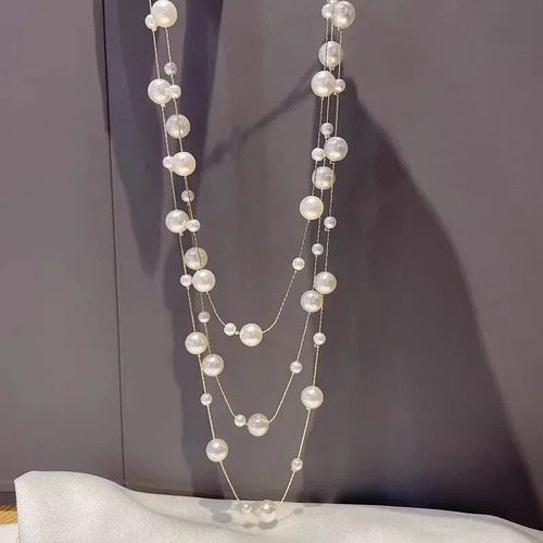 Collar Largo Con Cadena De Suéter De Perlas Para Mujer, Esti