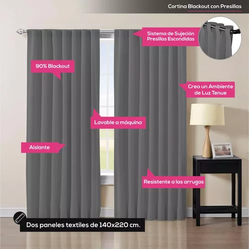 Cortinas Blackout Textil 2 Paños 140x220cm Gris Vip