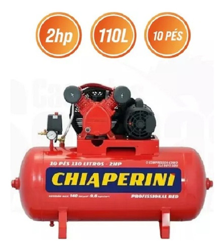 Compressor 10 Pés 140 Libras Chiaperini Red 100 Litros 2 Cv