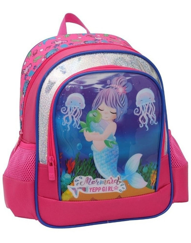 Mochila Infantil Pequena Sereia Mermaid Costas Brilho Cor Rosa-chiclete Desenho do tecido Sereia Do Oceano