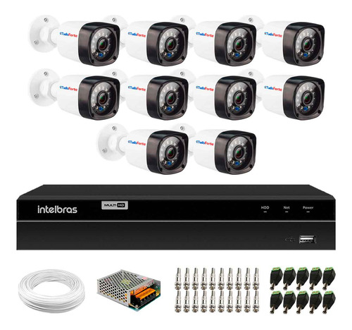 Kit Cftv 10 Cameras Noturna Full Hd 1080p Dvr Intelbras 16ch