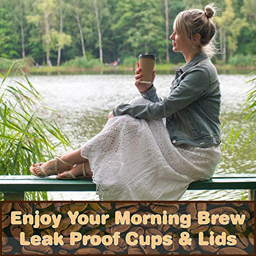 100 Pack Brown 12 Oz Disposable Coffee Cups With Lids I...