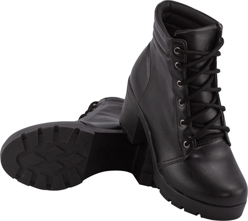 Imagem 6 de 7 de Bota Feminina Coturno Salto Grosso Moda Tratorado Cano Curto