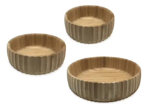 Kit 3 Bowls Canelados De Bambu - Oikos Marrom-claro