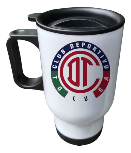 Termo Cafetero Club Deportivo Toluca Personalizable 14 Oz. Blanco Toluca