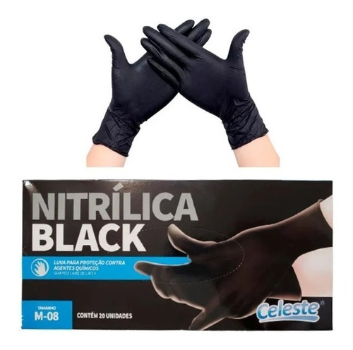 Luva Nitrilica Black Preta Barbeiro Cabeleireira Celeste M