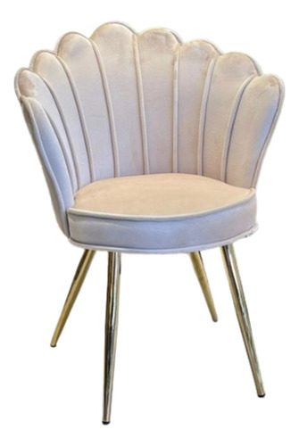 Silla Terciopelo Beige Base Dorada Velvet