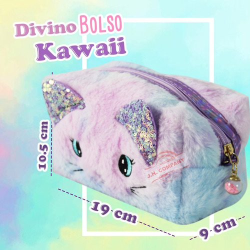 Imagen 2 de 10 de Bolsa Afelpada Bordado Gato Kawaii Crossbody Cadena 12058