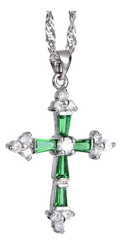Colgante Cruz Rizilia Con Cadena 18 Y Esmeralda Verde Simul