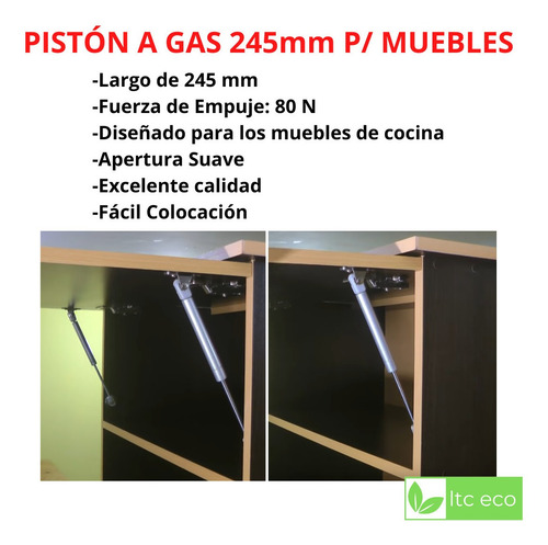 Imagen 3 de 8 de Piston A Gas 80 N Puerta Elevable Mueble Cocina Alacena