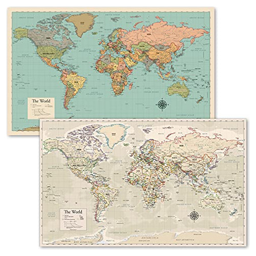 Set De 2 Mapas Del Mundo [color Tostado/color] Y Mapa M...