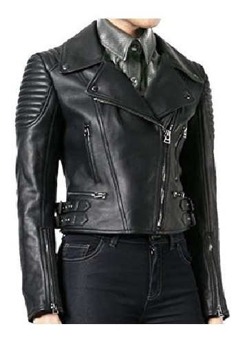 Chaqueta De Cuero Para Mujer Bomber Motocicleta Talla: Xs