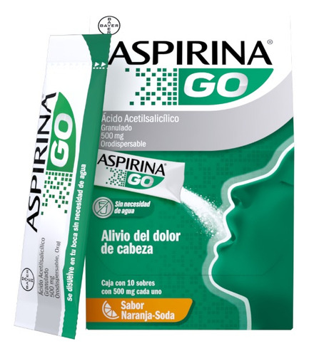 Caja 10 Sobres Polvo Para Dolor De Cabeza 500mg C/u Aspirina