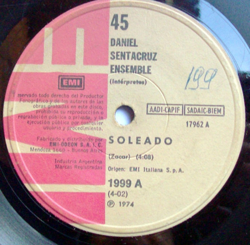 Daniel Sentacruz Ensemble Soleado / Para Elisa Vinilo Simple