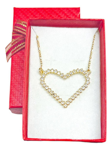 Gargantilla 50cm Delicada Dije Corazon Con Piedras Oro 14k