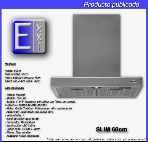 Campana Cocina Maraldi Slim 60cm Acero, C/led - Envío Gratis