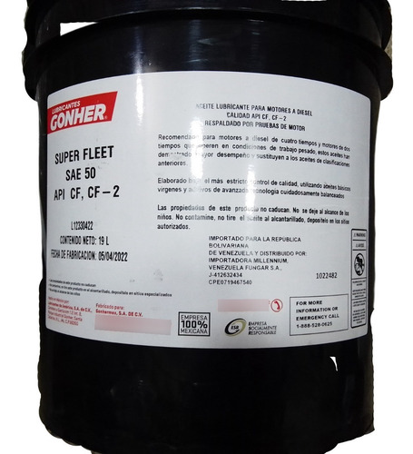 Aceite Diesel Sae 50 Gonher Paila 19 Litros