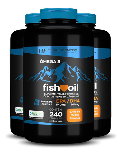 Kit 3x Omega 3 Fish Oil Meg 3 240 Cps Hf Suplementos