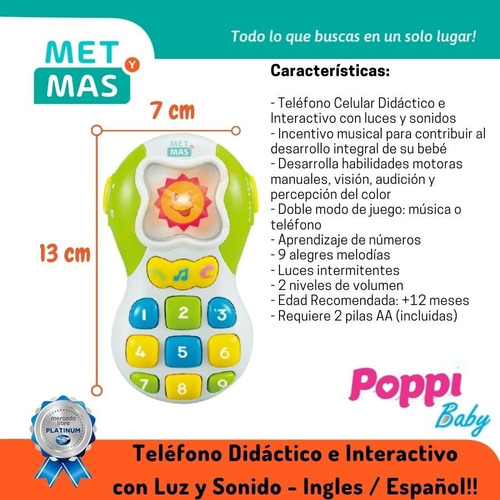 Imagen 2 de 7 de Telefono Celular Didactico Interactivo Infantil Luz Y Sonido