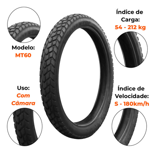 Pneu Dianteiro 90-90-21 Mt60 Uso Com Câmara Pirelli