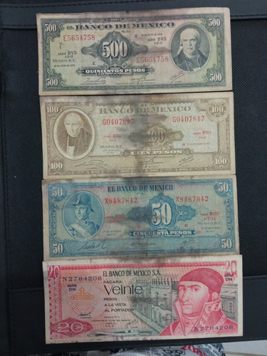 Billetes Antiguos De 500,100,50 Y 20 Peso 