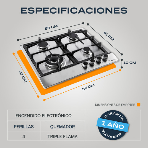 Combo Parrilla De Gas Y Campana Extractora 60 Cm | Lu4ta60