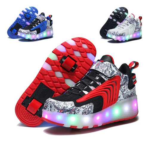 Zapatillas Led De Malla Tejida Para Niños Blancocon Ruedas