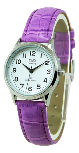 Relógio Feminino Prata Q&q Pulseira De Couro Rosa Pequeno+nf Cor do bisel Prateado Cor do fundo Branco